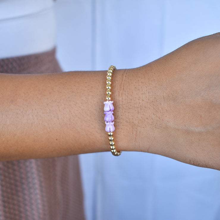Metal Beaded Stretchy Bracelet with Three Crown Flowers - Yay Hawaii