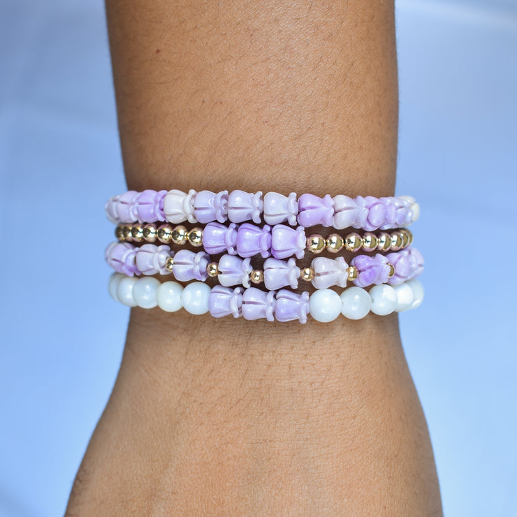 Keiki - Crown Flower Stretchy Bracelet with Metal Accent Beads - Yay Hawaii