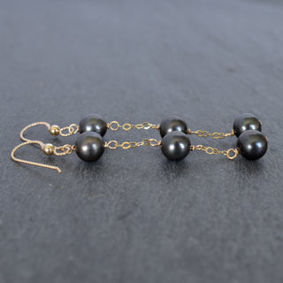 Dainty Chain Link Black Pearl Earrings - Yay Hawaii