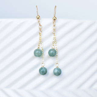 Double Dangle 6mm Jade Chain Link Earrings