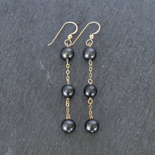 Dainty Chain Link Black Pearl Earrings - Yay Hawaii