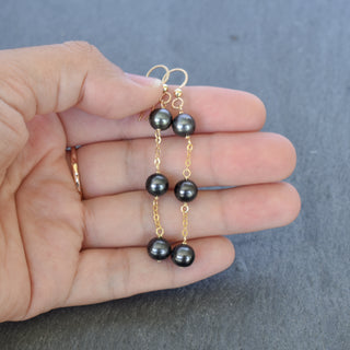 Dainty Chain Link Black Pearl Earrings - Yay Hawaii