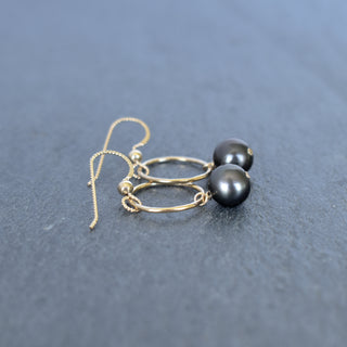 Small Hoop Earrings with Dangling 8mm Black Pearls - Yay Hawaii