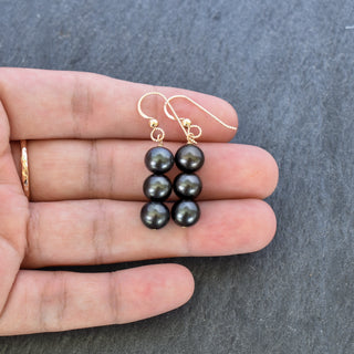 Triple 8mm Black Pearl Cluster Earrings - Yay Hawaii