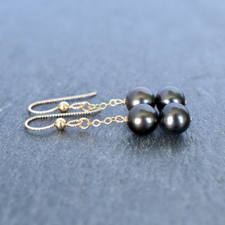 Dangling Double 8mm Black Pearl Cluster Earrings - Yay Hawaii