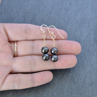 Dangling Double 8mm Black Pearl Cluster Earrings - Yay Hawaii