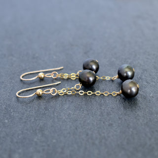 Double Dangle 8mm Black Pearl Earrings - Yay Hawaii