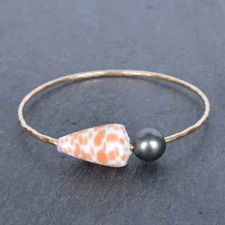 Orange Cone Shell Bangle with Tahitian Pearl - Yay Hawaii