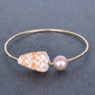 Orange Cone Shell Bangle with Edison Pearl - Yay Hawaii