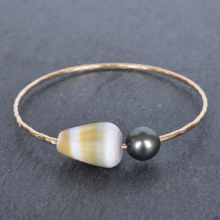 Yellow Cone Shell Bangle with Tahitian Pearl - Yay Hawaii