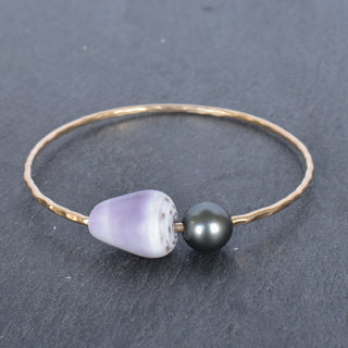 Purple Cone Shell Bangle with Tahitian Pearl - Yay Hawaii