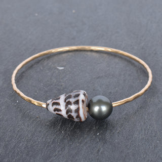 Hebrew Cone Bangle with Tahitian Pearl - Yay Hawaii