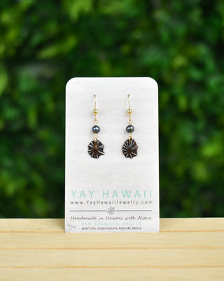 'Opihi 'Awa with Single Rainbow Black Freshwater Pearl Earrings - False 'Opihi - Yay Hawaii