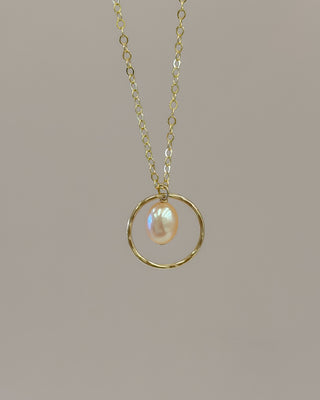 Yay Hawaii small hoop and oval pearl necklace in a choice of pearl colors, delicate jewelry on display