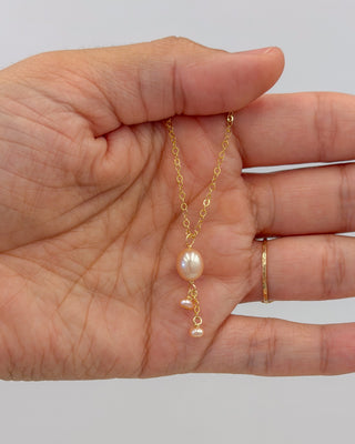 Yay Hawaii double dangle dainty pearl necklace in a customizable pearl color