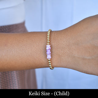 Keiki - Metal Beaded Stretchy Bracelet with Three Crown Flowers - Yay Hawaii
