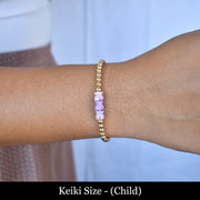Keiki - Metal Beaded Stretchy Bracelet with Three Crown Flowers - Yay Hawaii