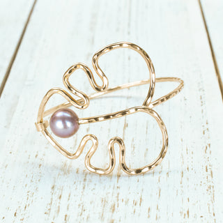 Large Monstera cuff bracelet by Yay Hawaii featuring Edison, Tahitian, or no pearl, with a bold, tropical-inspired design.