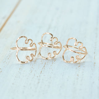 Yay Hawaii Monstera ring featuring a detailed monstera leaf design in silver on a plain background.