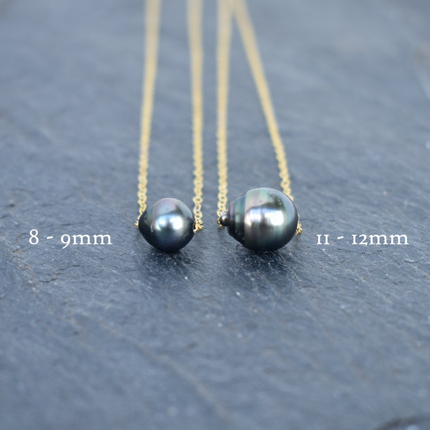 Large 11mm Oval Tahitian Pearl Floating Necklace - Yay Hawaii