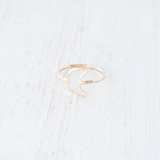 Silver crescent moon stacking ring by Yay Hawaii, featuring a smooth, polished crescent moon design on a sleek band.