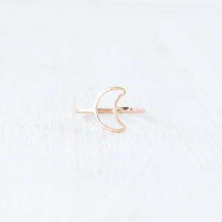 Silver crescent moon stacking ring by Yay Hawaii, featuring a sleek, minimalist design with a smooth crescent shape.