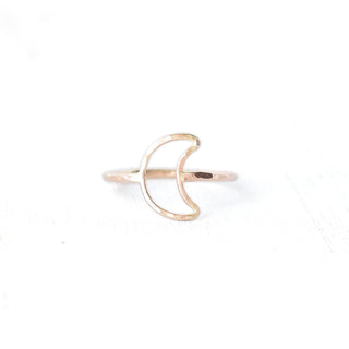 Silver crescent moon stacking ring by Yay Hawaii featuring a sleek, minimalist design on a white background.