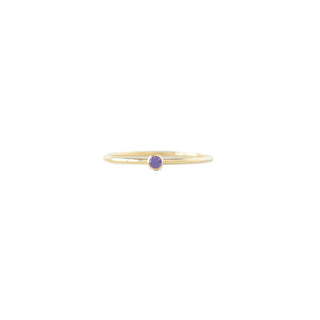 Purple CZ stacking ring with amethyst birthstone, featuring layered design, by Yay Hawaii, displayed on a neutral background.