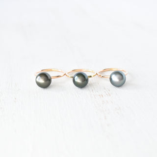 Tahitian pearl Kahi stacking ring by Yay Hawaii featuring a black pearl set in a silver band.
