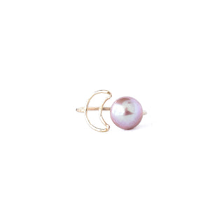 Crescent Moon Edison Pearl Bypass Ring by Yay Hawaii featuring a silver band with Edison pearl and moon-shaped design.
