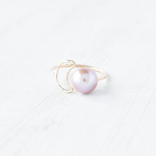 Crescent Moon Edison Pearl bypass ring by Yay Hawaii featuring a silver band with Edison pearls and moon-shaped design.
