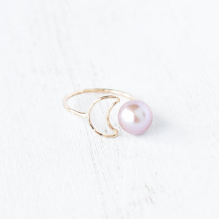 Elegant Crescent Moon Edison Pearl Bypass Ring by Yay Hawaii featuring a luminous Edison pearl and sleek silver band.