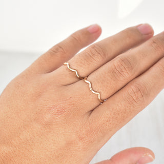 Thin Ripple Stacking Ring by Yay Hawaii, showcasing a delicate, textured gold band designed for stylish stacking.
