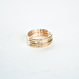 Yay Hawaii Nui Thick Stacking Ring, shiny silver band stacked with other rings, stylish jewelry accessory for women