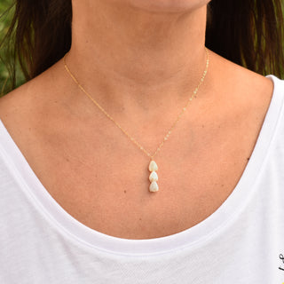 Triple small Pikake cluster vertical pendant necklace by Yay Hawaii, featuring floral design on a delicate chain.