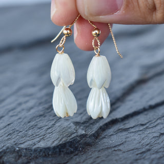 Double medium Mother of Pearl Pikake Cluster Earrings by Yay Hawaii featuring elegant pearl flower design