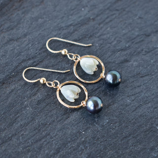 Small Pikake Hoop Earrings with Pearl - Yay Hawaii