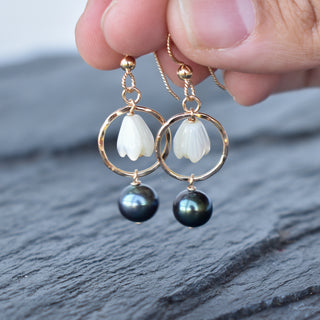 Small Pikake Hoop Earrings with Pearl - Yay Hawaii