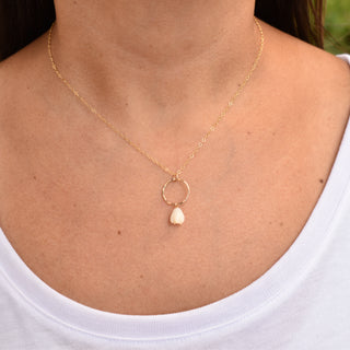 Small hoop necklace with a Pikake flower dangling, stylish jewelry piece by Yay Hawaii featuring floral charm details.