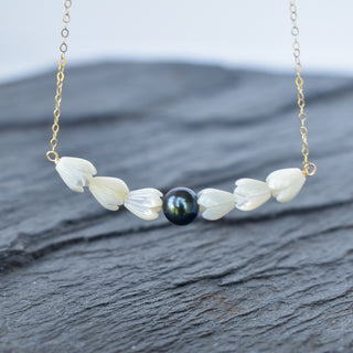 Long Pikake Pearl Bar Statement Necklace by Yay Hawaii featuring a elegant pearl and bar design on a delicate chain.