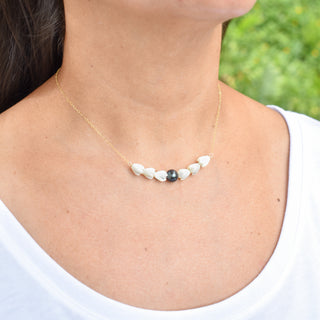 Long Pikake Pearl Bar statement necklace by Yay Hawaii featuring a delicate pearl and bar design on a sleek chain.