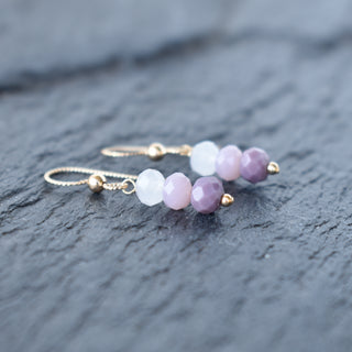 Small purple ombre cluster earrings by Yay Hawaii, featuring layered purple beads and a delicate earring hook.