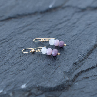 Small purple ombre cluster earrings by Yay Hawaii with multiple purple beads and silver hooks.