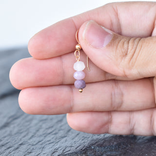 Small purple ombre cluster earrings by Yay Hawaii featuring multiple hanging purple beads and a delicate earring hook.