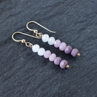 Long purple ombre cluster earrings by Yay Hawaii, featuring dangling purple beads and floral design for a boho chic look.