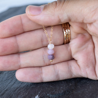 Purple ombre cluster necklace by Yay Hawaii featuring layered beads and vibrant purple hues.