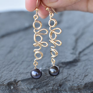 Black Pearl Aloha Dangle Earrings by Yay Hawaii featuring black pearl accents and tropical-inspired design.