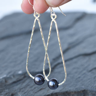 Long teardrop earrings with pearls from Yay Hawaii, featuring elegant drop design and lustrous pearl accents.