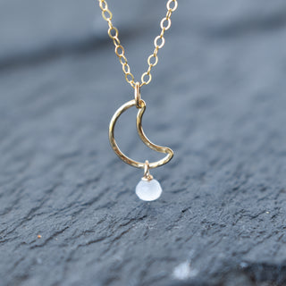 Yay Hawaii cute crescent moon necklace with white bead, silver chain and celestial jewelry design.