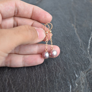 Dainty light purple pearl single dangle earrings by Yay Hawaii with elegant pearl and delicate design.